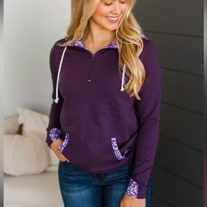 The Pulse Boutique Easy to Live 3/4 zip Plum Hoodie large